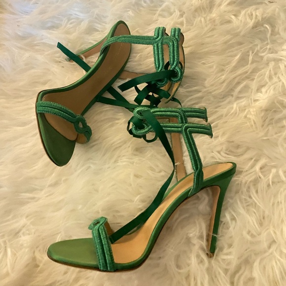 Brand new GIANVITO ROSSI emerald satin sandals  gorgeous ankle ribbon ties 38 - Picture 5 of 9